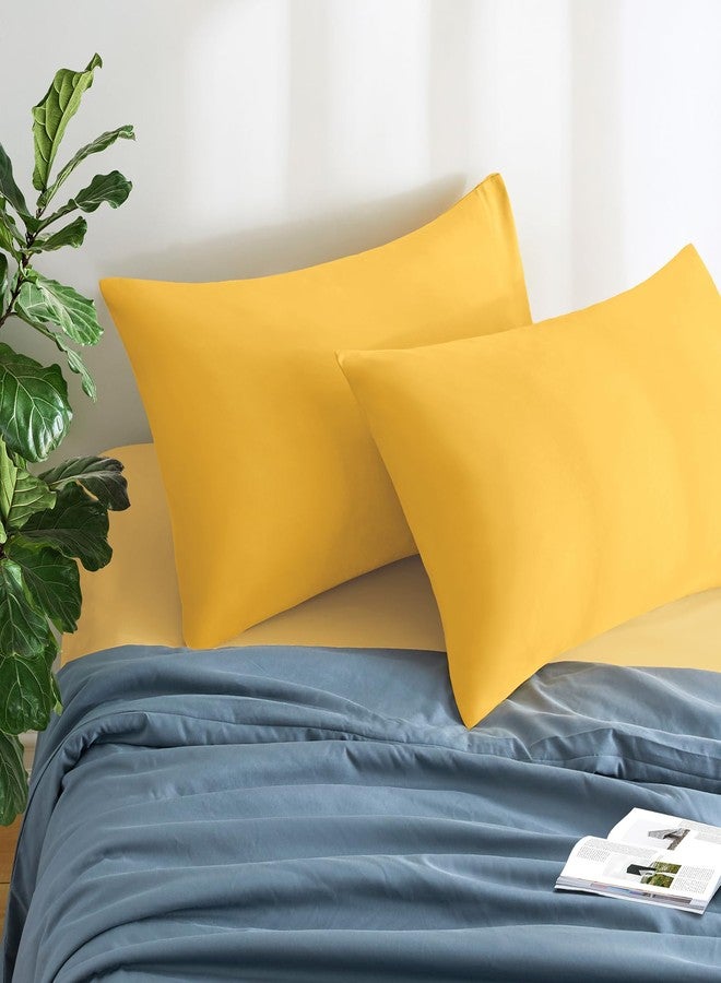 MILVOWOC 2Pcs Brushed Microfiber Standard Pillowcases - 20 x 26 Inch, Yellow Pillow Case Set Non Slip Envelope Pillow Cover with Moisture Absorption and Anti-Wrinkle - Image 2